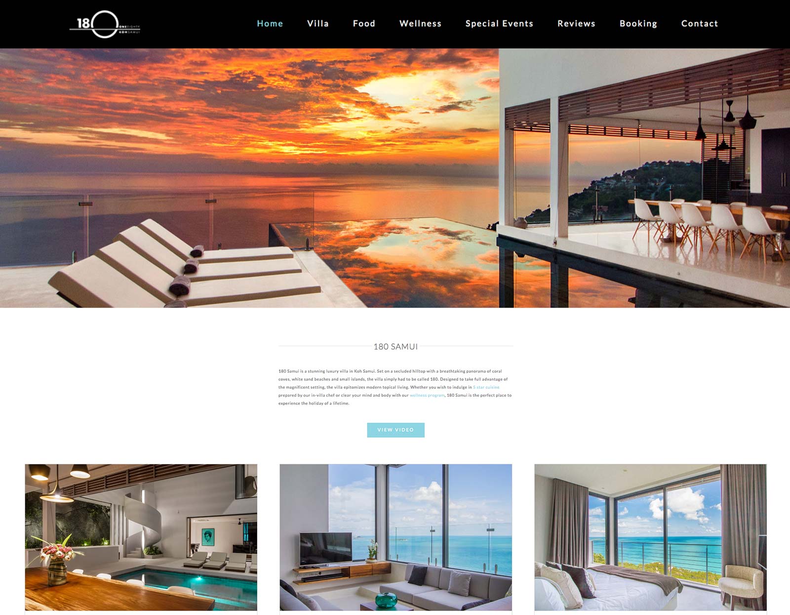 Image of web design for 180 Samui, showing the website home page.