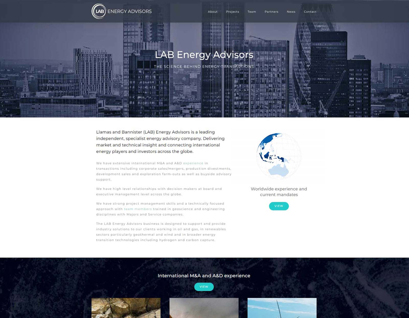Image of web design for LAB Energy Advisors, showing the website home page.