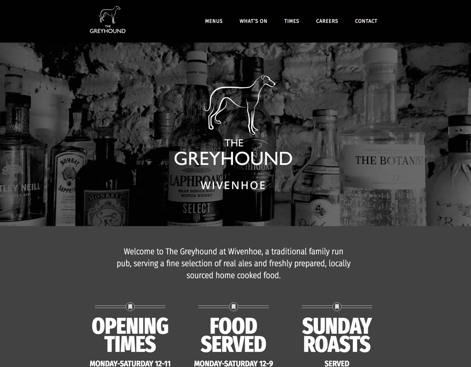 Image of web design for The Greyhound, showing the website home page.