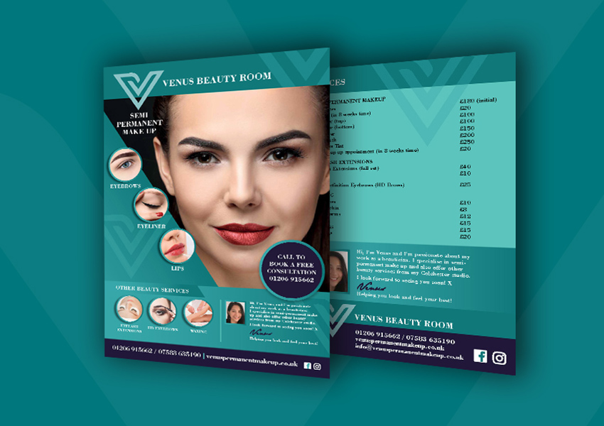 Image of Paul Hailes Design work for Venus Beauty Services Leaflet design