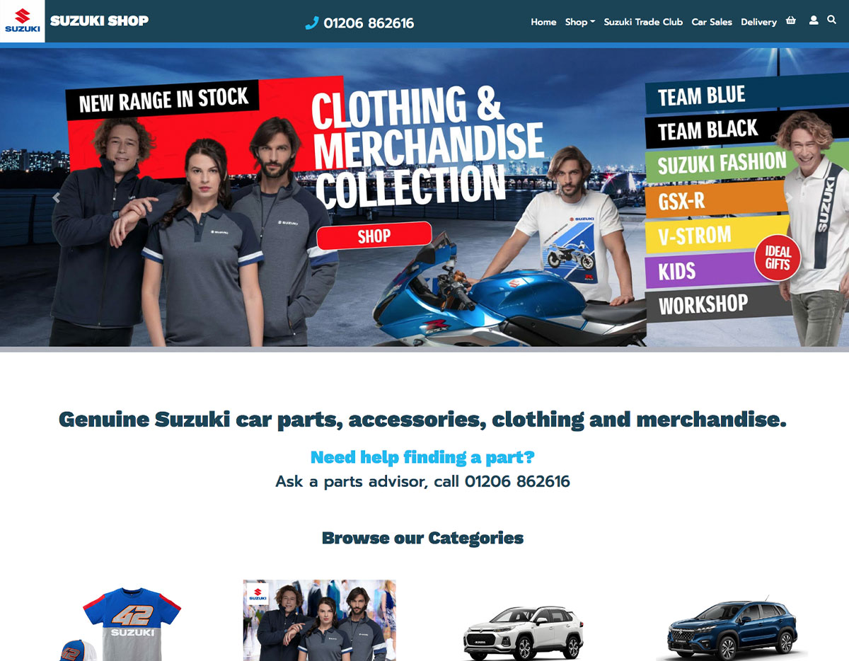 Image of Paul Hailes Design website work for Levois Suzuki Shop.
