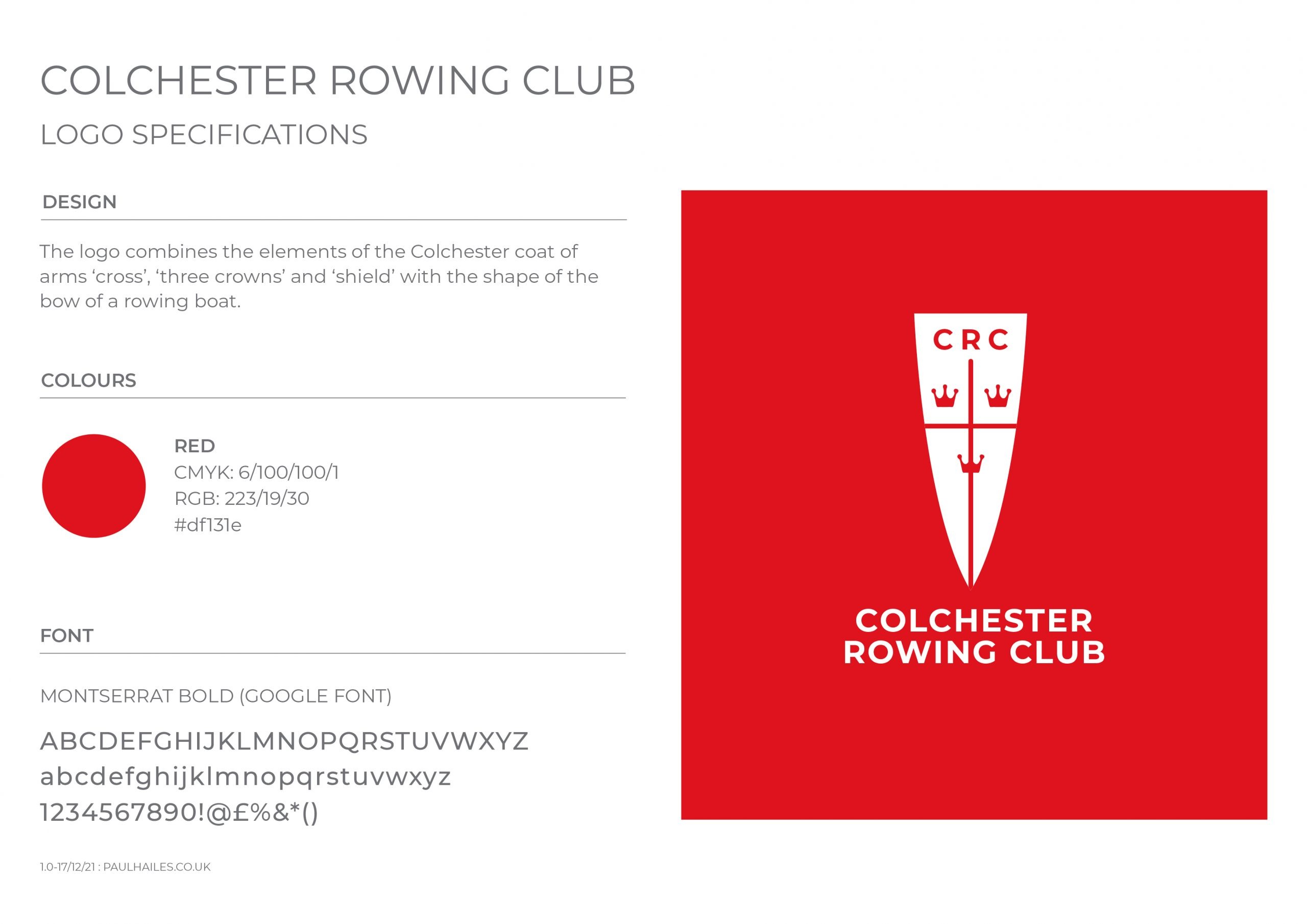 Paul Hailes Design – Colchester Rowing Club Logo Specifications Image of Paul Hailes Design work for Colchester Rowing Club brand guidelines document.